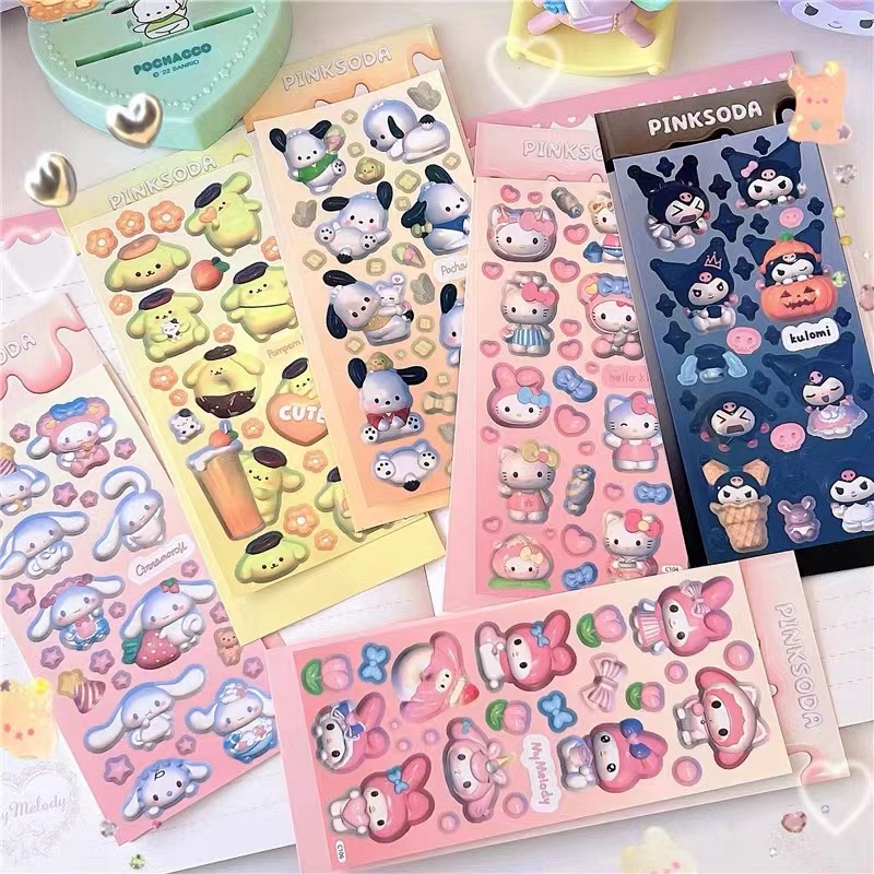 Sanrio 3D Modeling Stickers DIY Handbook Kuromi Laser Cuckoo Card ...