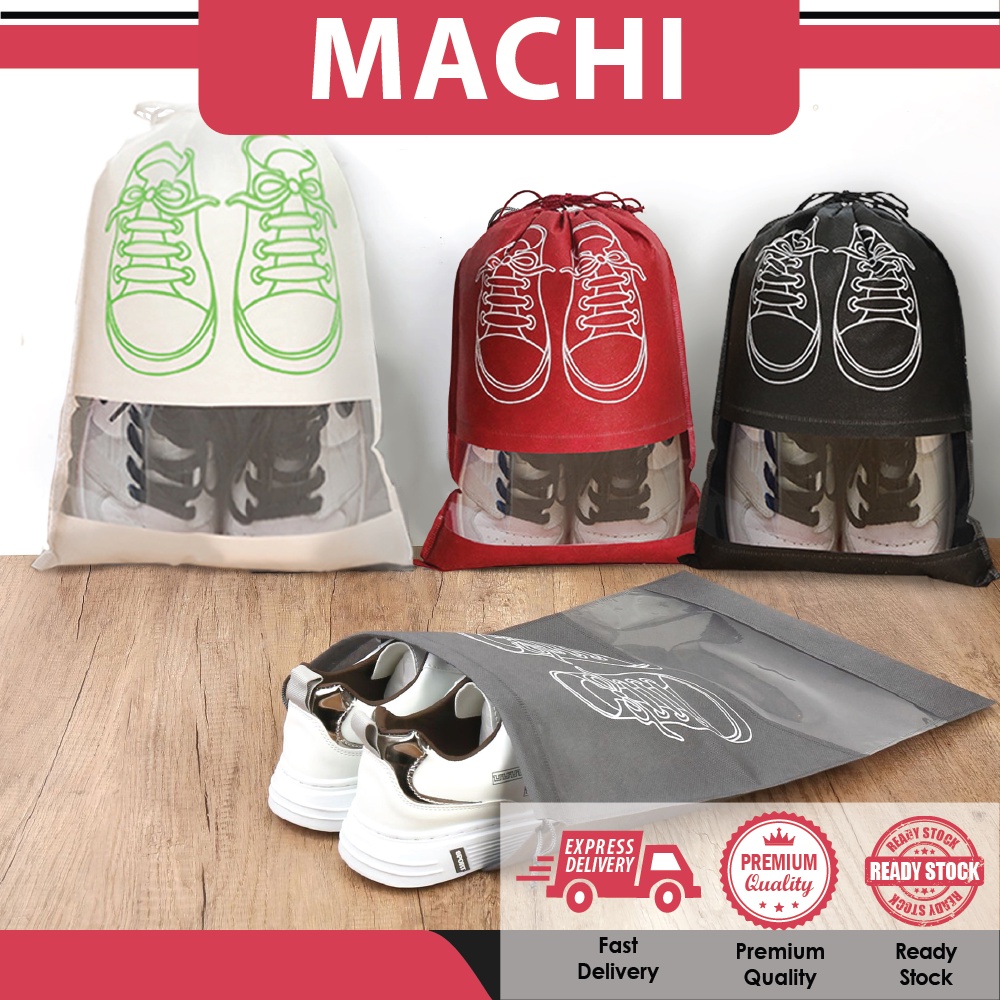 Machi Travel Shoe Bag Shoe Organizer Storage Bag Large Capacity Drawstring Bag Non Woven Dustproof Beg Kasut 防尘鞋袋