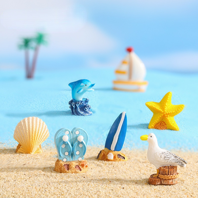 Beach Summer Sun Sailboat Figurine Fairy Garden Miniature Ocean See Animal Model Landscape Home Decor Desk Accessories