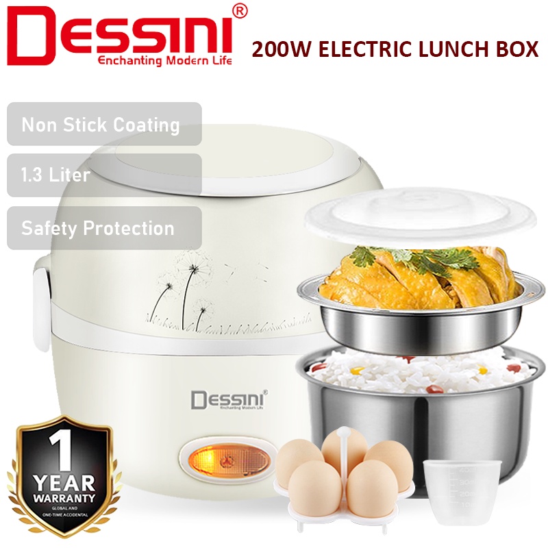 DESSINI ITALY 1.3L Electric Rice Cooker Lunch Box Non Stick Stainless Steel Inner Pot with Steamer Periuk Nasi Elektrik