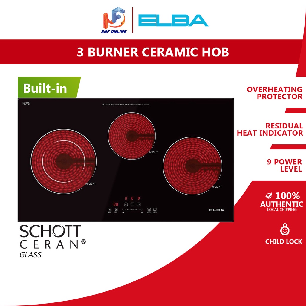 Elba Builtin Electric Ceramic Hob Schott Ceran Glass ECHK7013ST(BK