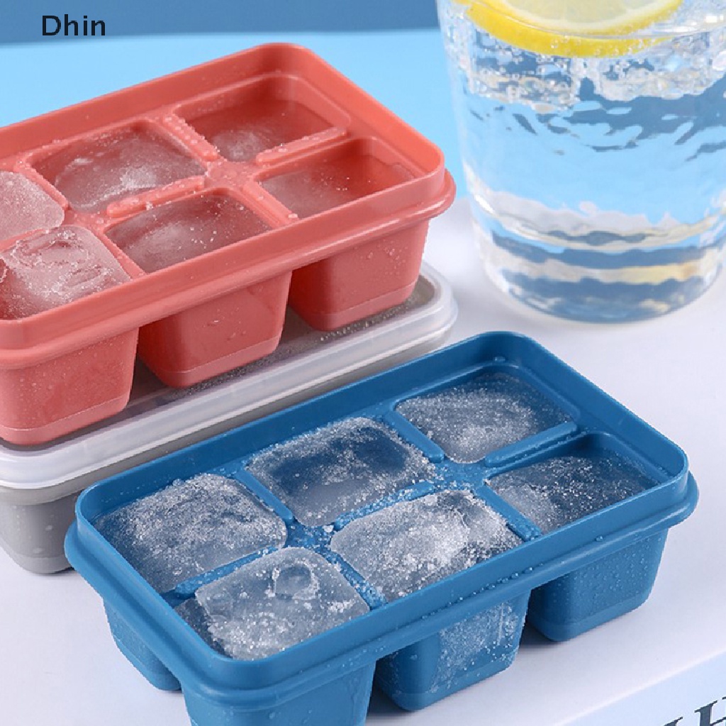 [Dhin] Silicone Ice Cube Mould with DIY Lid 6 Grid Soft Bottom ce Cube Mold Square Fruit Ice Cube Maker Tray Kitchen Bar Tools Acces COD