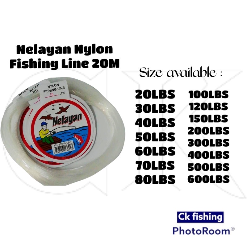 Nelayan Nylon Fishing Line / Size 20Lbs to 600Lbs 20m Leader Bottom Fishing Line / Tali Perambut Tangsi Pancing Nelayan