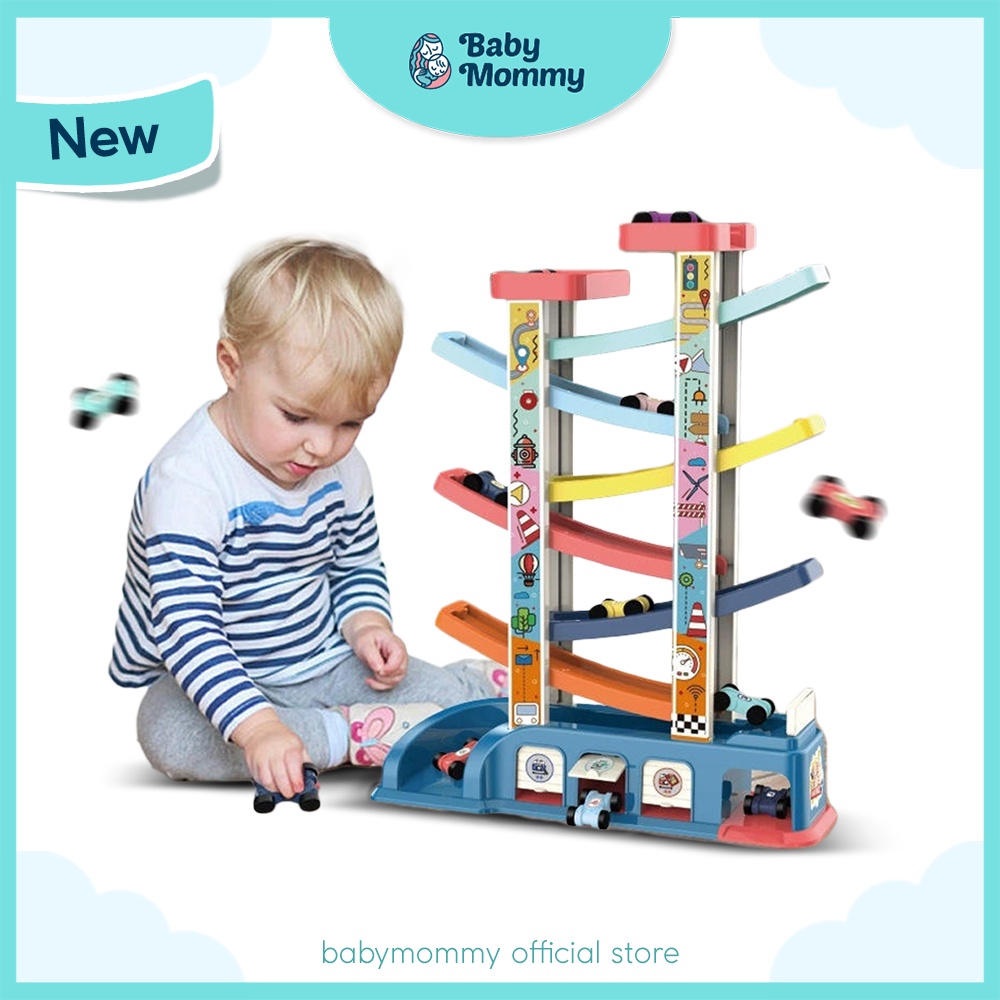 Ready Stock Kids Toy Car Sliding Track 6 Layer Speeding Car Toy Set Parking Lot Ladder Car Track Ramp Racer Toy