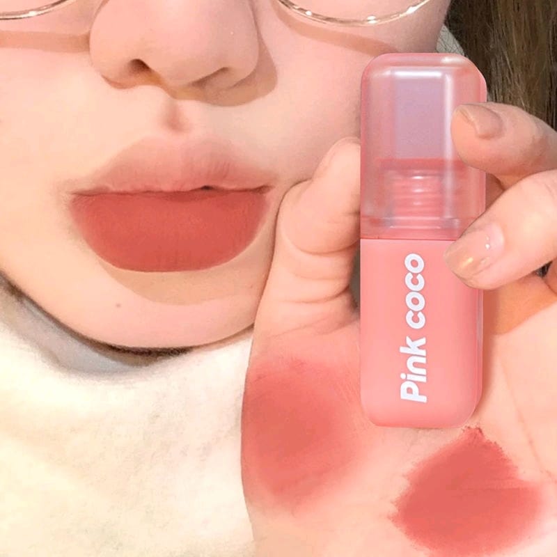 PINK COCO Creamy Peach Clay Light Lip Glaze Matte Velvet Lipstick Make Up