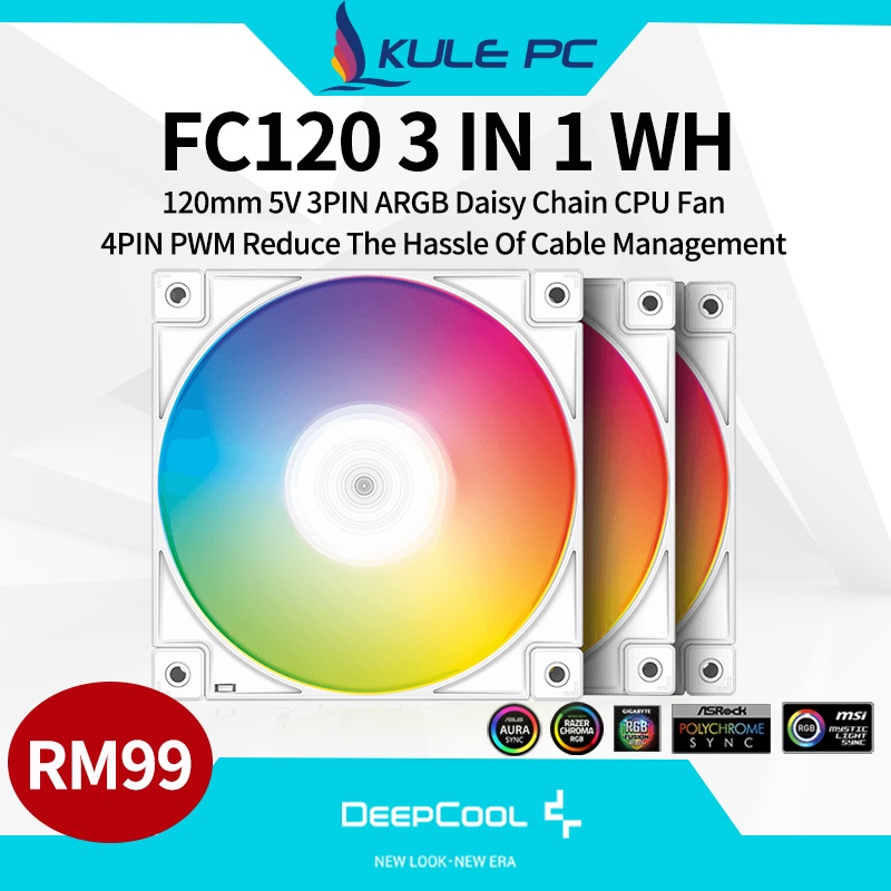 Deepcool FC120 3 IN 1 White ARGB CPU Fan 120mm Daisy Chain Connection