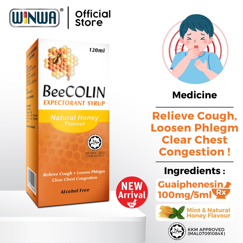 BEECOLIN Expectorant Syrup (120ml) Guaifenesin For Cough & Phlegm Shopee Malaysia
