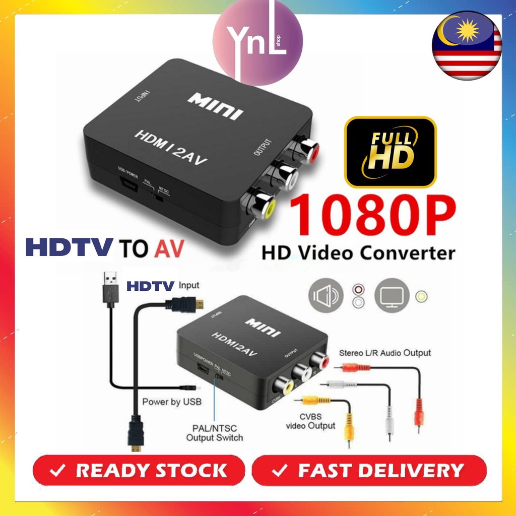 HDMI to AV RCA Converter Box HDTV to AV Adapter HDTV to AV converter