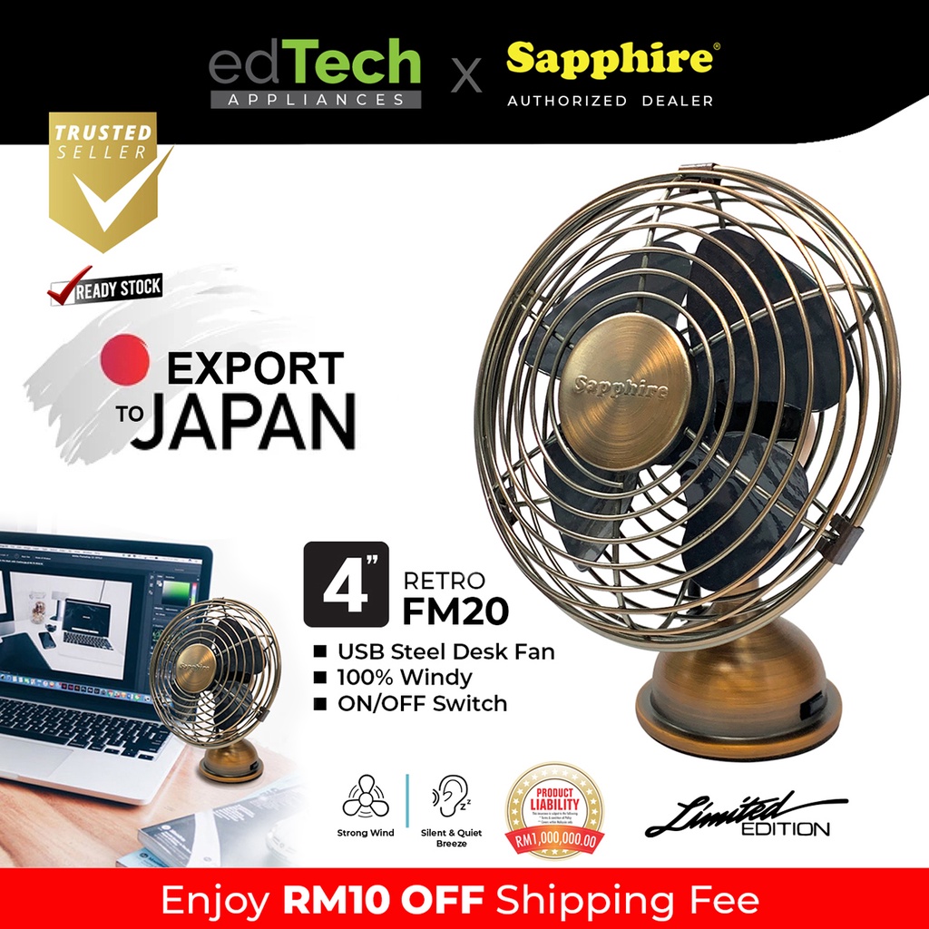 Sapphire | 4 inch | FM20 Mini USB Steel Desk Fan | Kipas Mini USB | Kipas Meja Keluli | 钢台扇