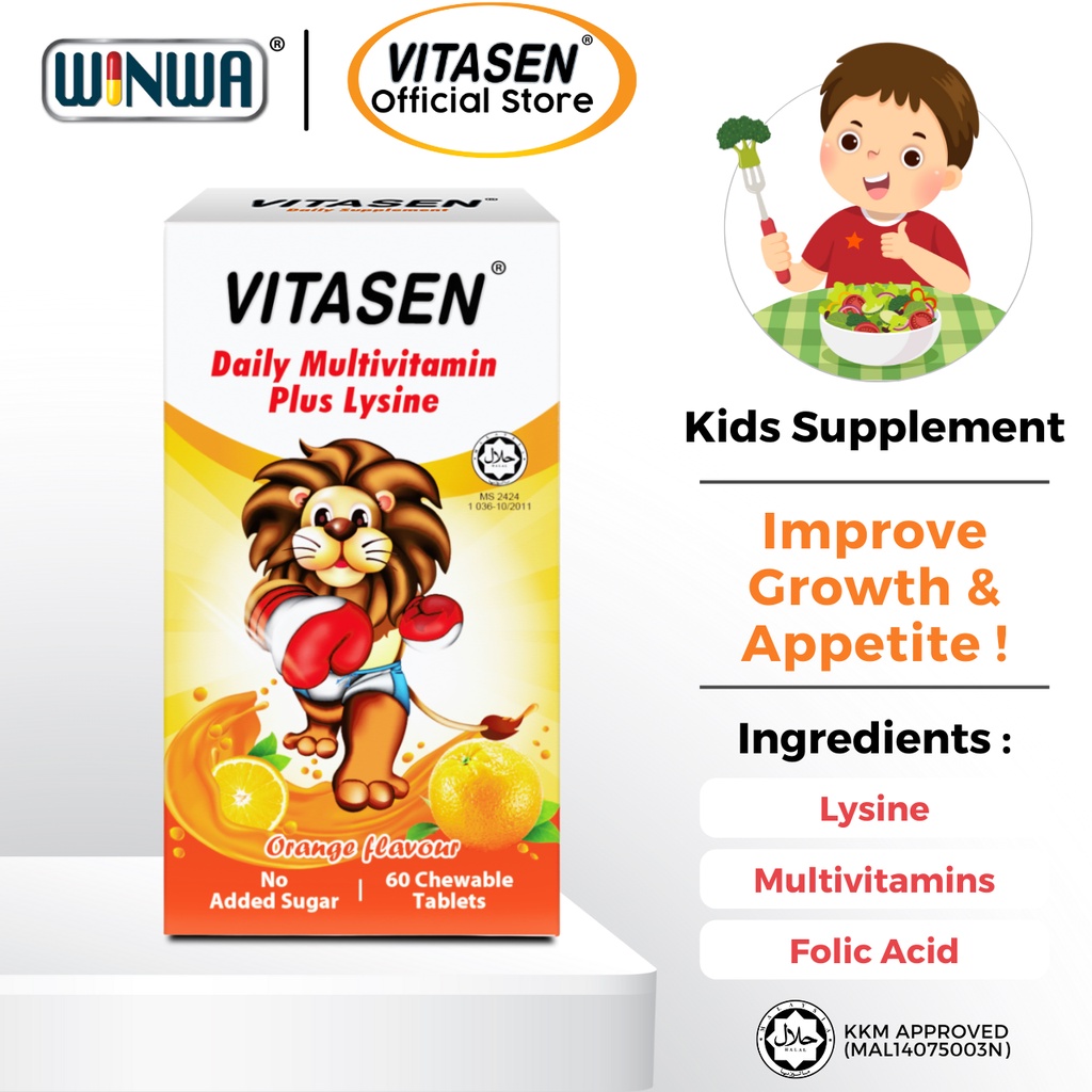 VITASEN Daily Multivitamin Plus Lysine Chewable Tablet (Orange) For