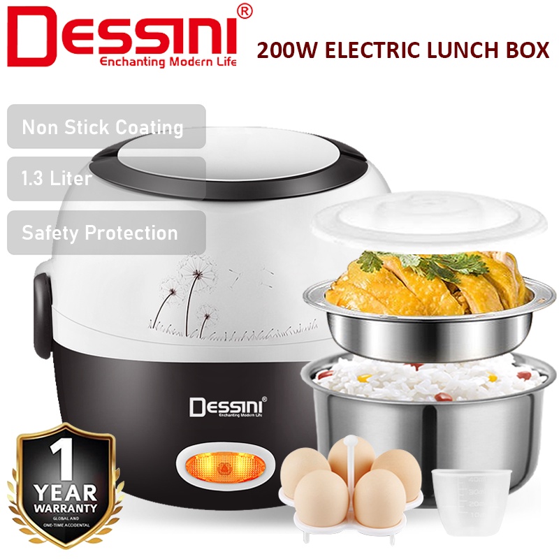 DESSINI ITALY 1.3L Electric Rice Cooker Lunch Box Non Stick Stainless Steel Inner Pot with Steamer Periuk Nasi Elektrik