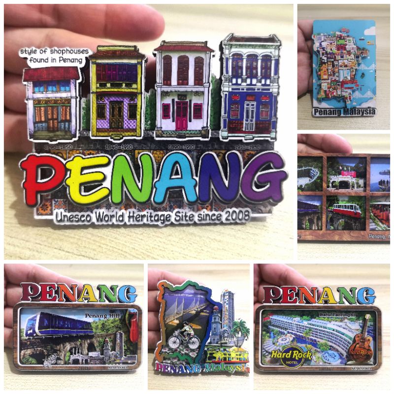 [W2] Penang & Kuala Lumpur | Dataran Merdeka | Pantai Merdeka | Batu Feringghi | Penang Hill | Wooden Fridge Magnets.