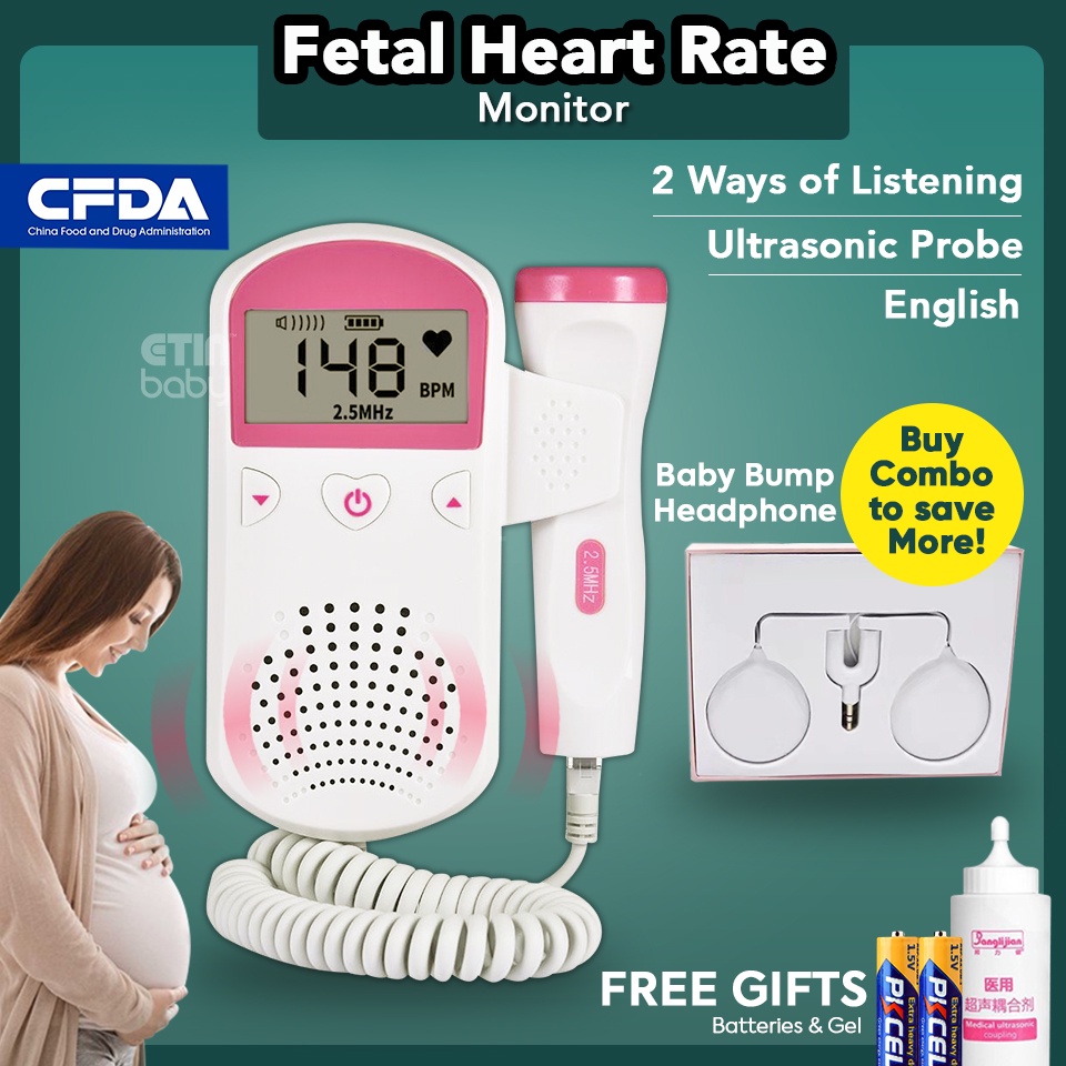 Fetal Doppler Baby Heart Rate Detector Monitor Pregnant LCD Display Home Medical Ultrasound Gel
