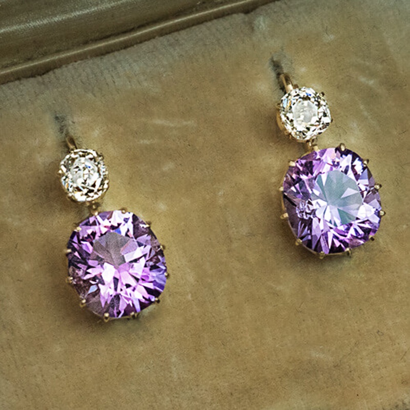 925 Sterling Silver Gorgeous Purple Cubic Zirconia Women Earrings for Wedding Engagement Party Elegant Female Accessories New Fashion Jewelry
