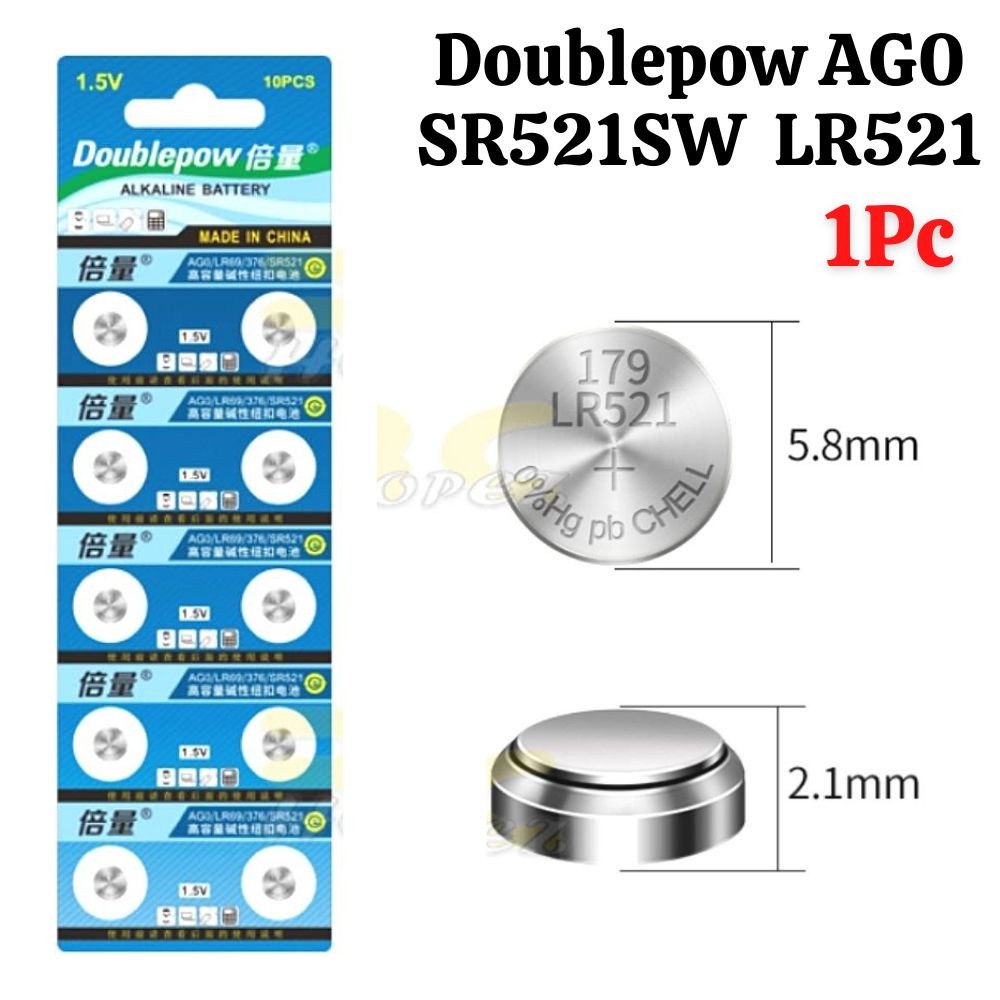 1Pc Doublepow AG0 SR521SW LR521 379 Button Alkaline Battery LR521 ...