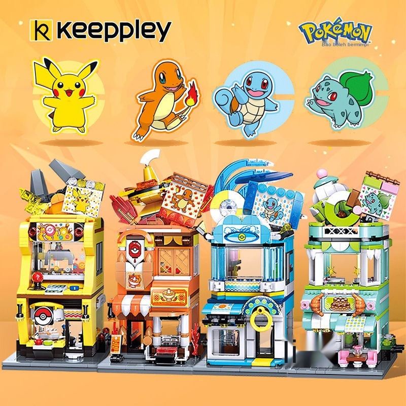 ﺴ▫☽Qman Bri Themed Doll Shop Pokemon Series Keeppley Keepplay K20207 K20208 K20209 K20210 Baby gift street view buildi