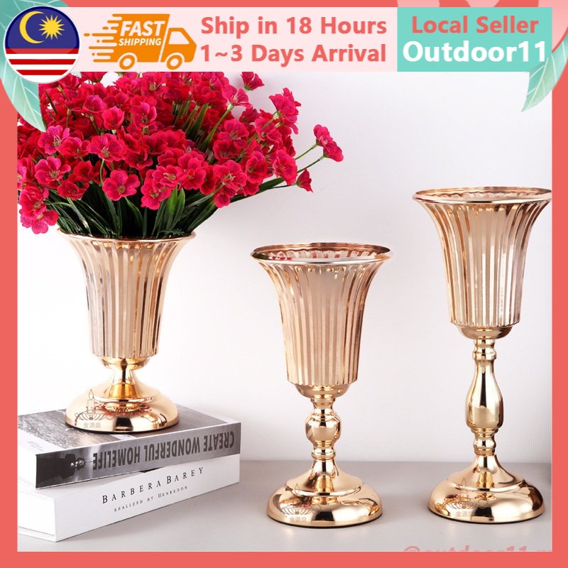 Home Living Room Decoration Vases Vessels Pasu Bunga Hiasan Luxury Wedding Flower Vase Metal Candlestick Candle Holders Iron Golden Flower Vase Wedding Ceremony Decoration Home