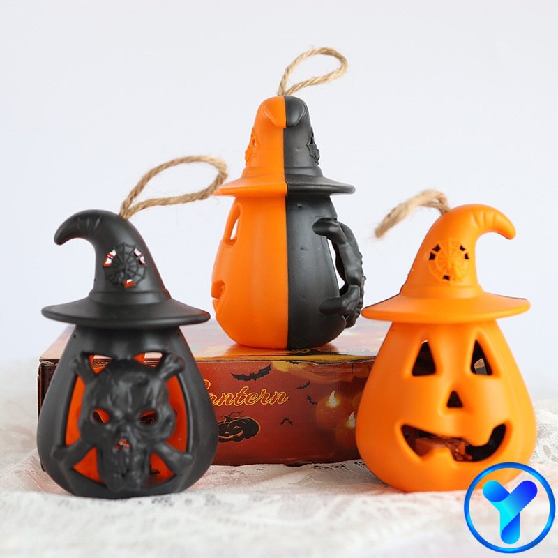 YAP Halloween LED Pumpkin Ghost Grimace Lantern Lamp Scary Skull Hanging Candle Light Home Party Decoration