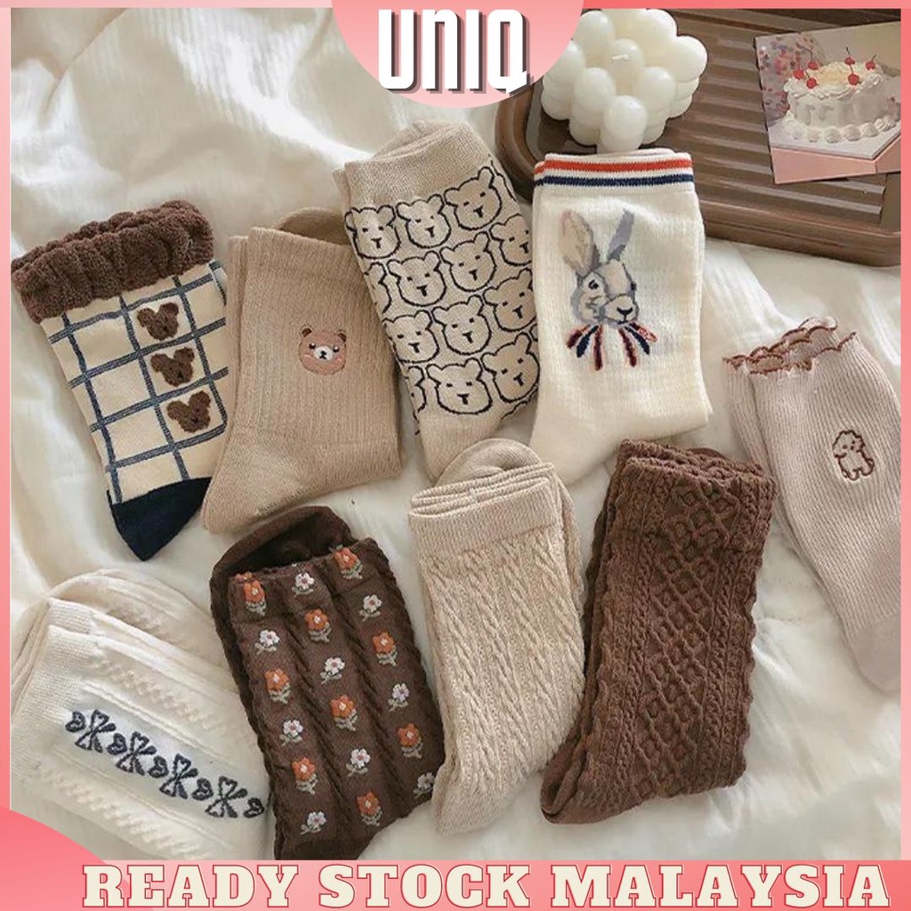 READY STOCK UNIQ Cartoon cotton socks bear in the tube women's socks