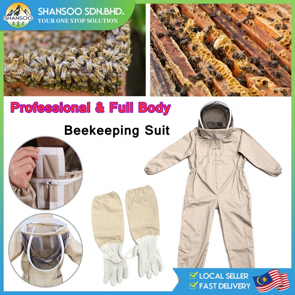 Full Body Ventilated Beekeeping Jumpsuit Protection Suit With Gloves Baju Sedut Madu Lebah Kelulut Bite Prevention