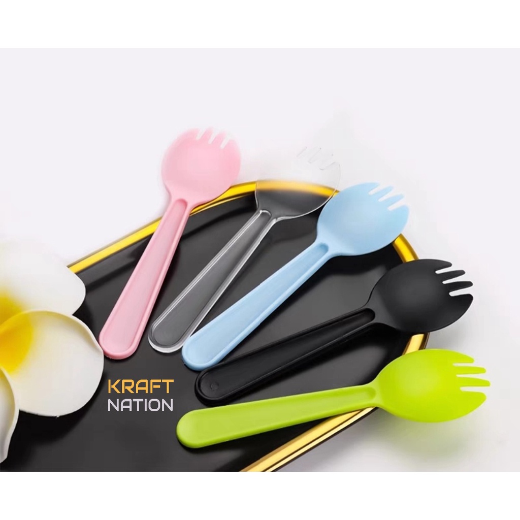 [Premium] 11.5cm Individual Packed Thick Plastic Mini Spork with Plastic OPP Wrap Takeaway Utensils Dessert/Brownie