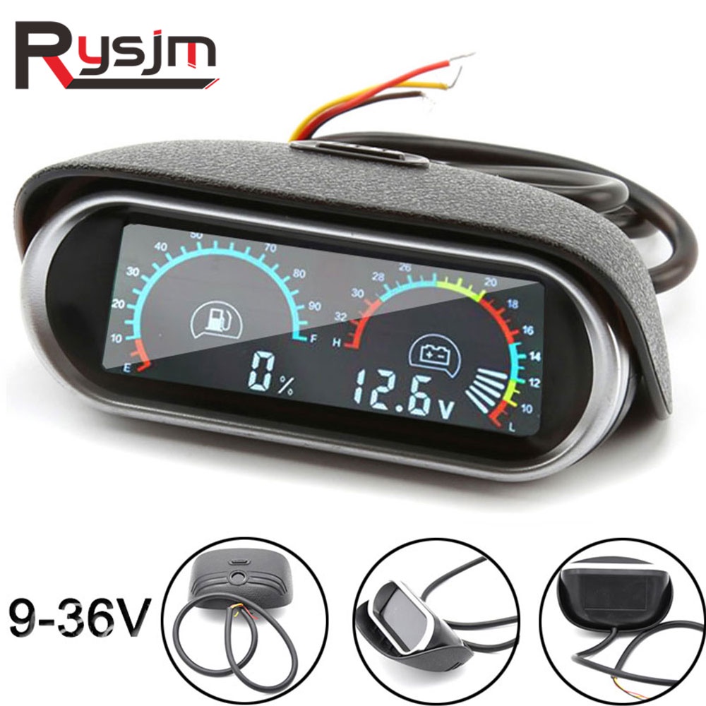 Car Truck volt meter Oil Fuel Gauge 2 in 1 Horizontal LCD digital fuel ...