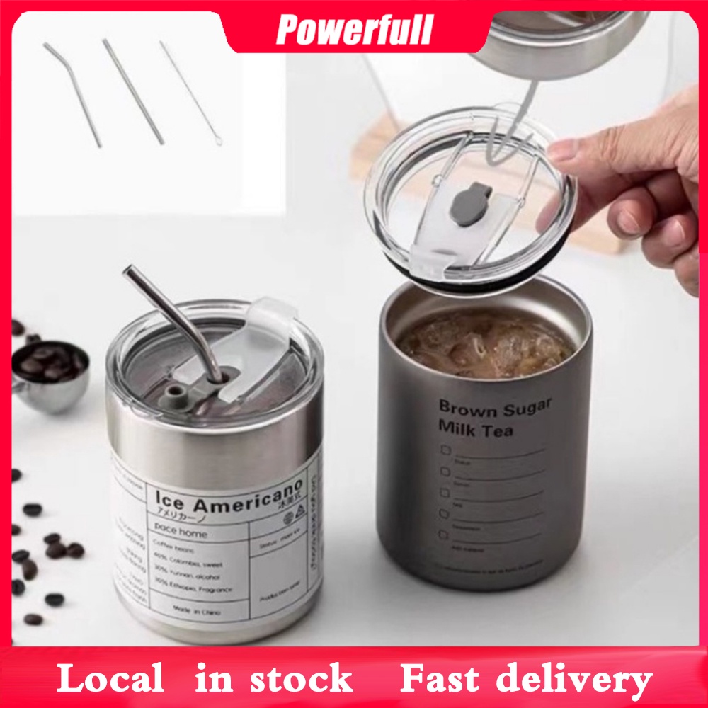 350/600ml ice Hot coffee Americano INS Style Stainless Steel Handy Cup Car Camping Direct Drinking Straw Thermos