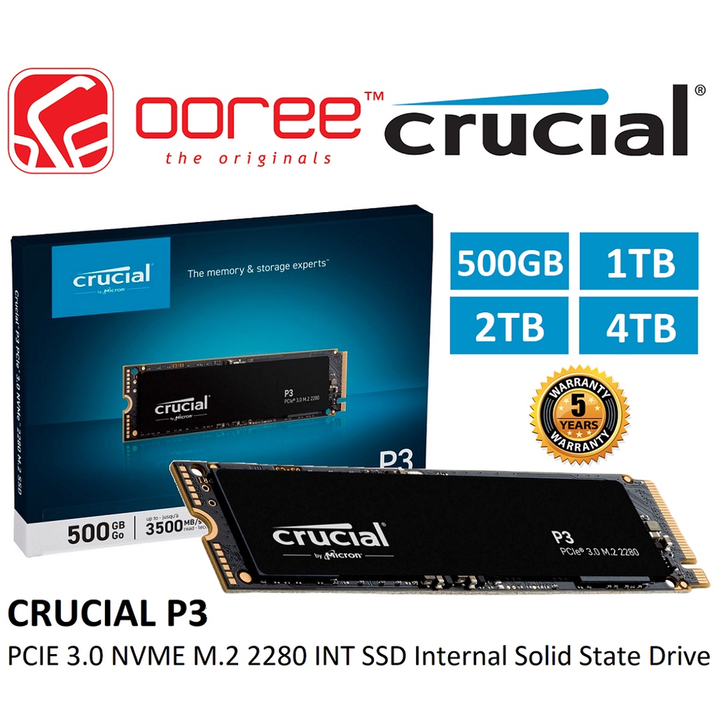  Crucial P3 1TB PCIe Gen3 3D NAND NVMe M.2 SSD, up to 3500MB/s -  CT1000P3SSD8 : Electronics