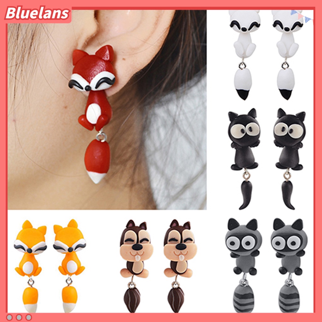Women's Polymer Clay Animal Earrings Cute Cartoon Cat Ear Studs Earbobs  Jewelry | Shopee Malaysia
