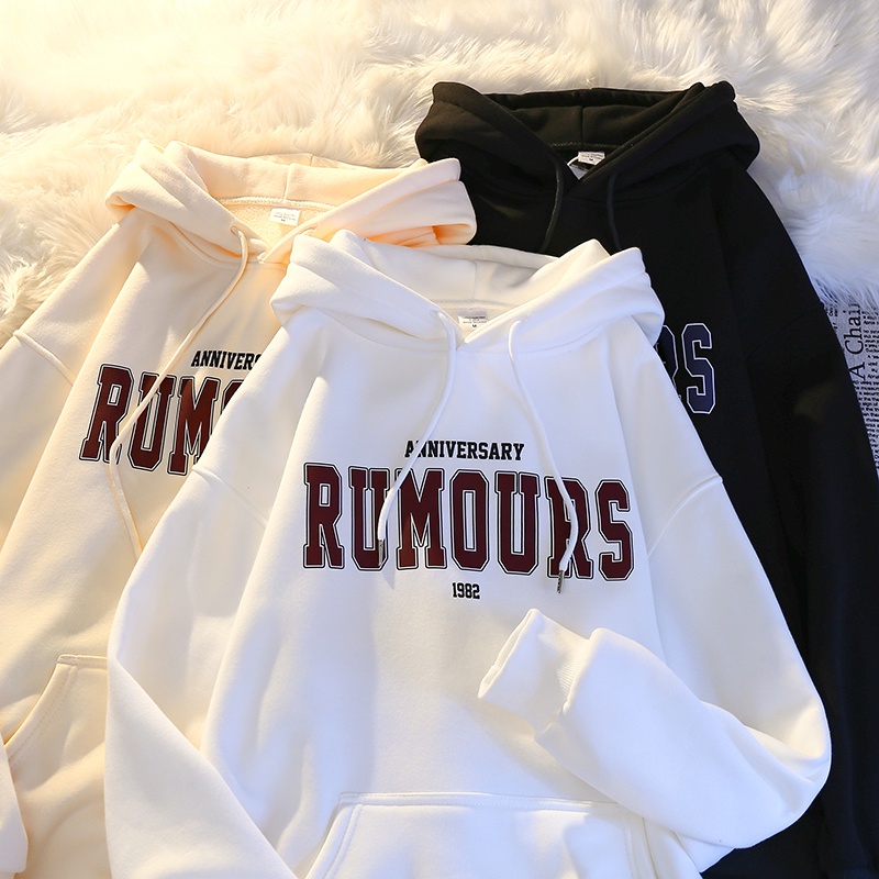 Unisex Letters Printed Long Sleeved Hoodies  Fashion Oversized Couple Pullover Simple Korean Style Top