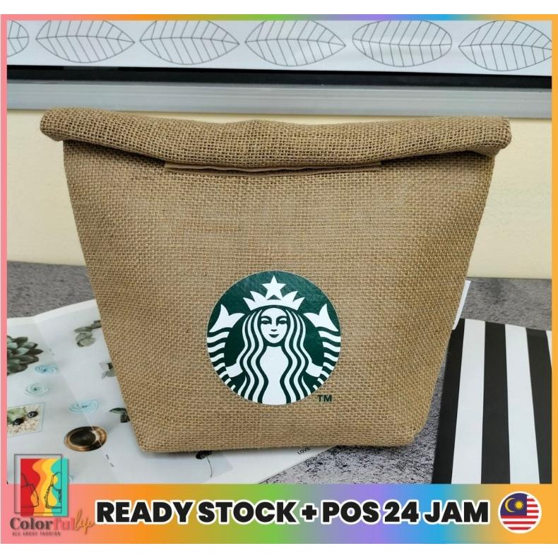 Starbucks Jute EcoFriendly Portable Lunch Bag Carry Picnic Bag Thermal
