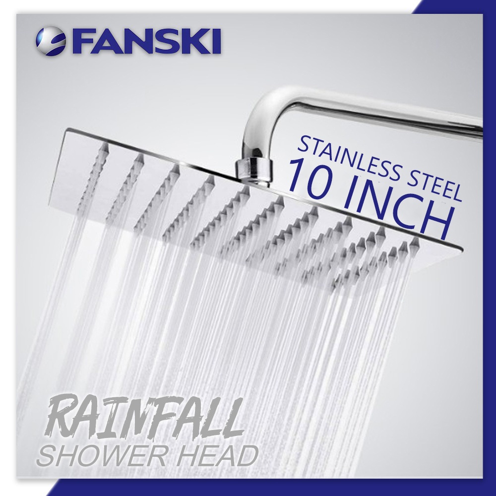 AT-201250SQ 10” Stainless Steel Shower Head Rainfall Shower Head Ultra Thin Large SQUARE SHOWER HEAD ONLY