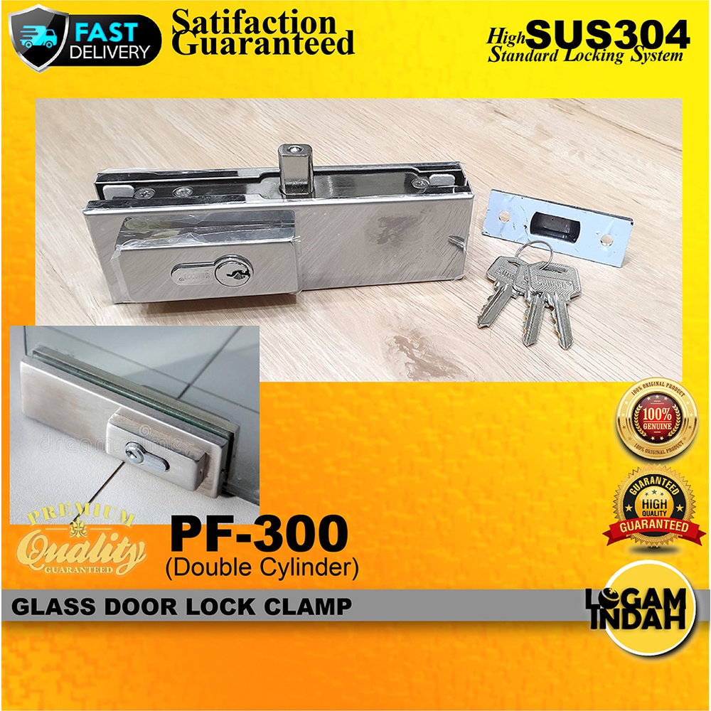 (HEAVY DUTY) TEMPERED GLASS DOOR LOCK / Lock Camp Double Cylinder