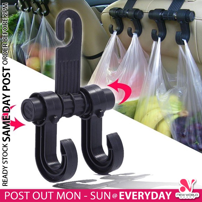 《 》Car Headrest Double Hook Hanger Vehicle Back Seat Organizer Food Groceries Holder Penyangkut Kereta 双重挂钩