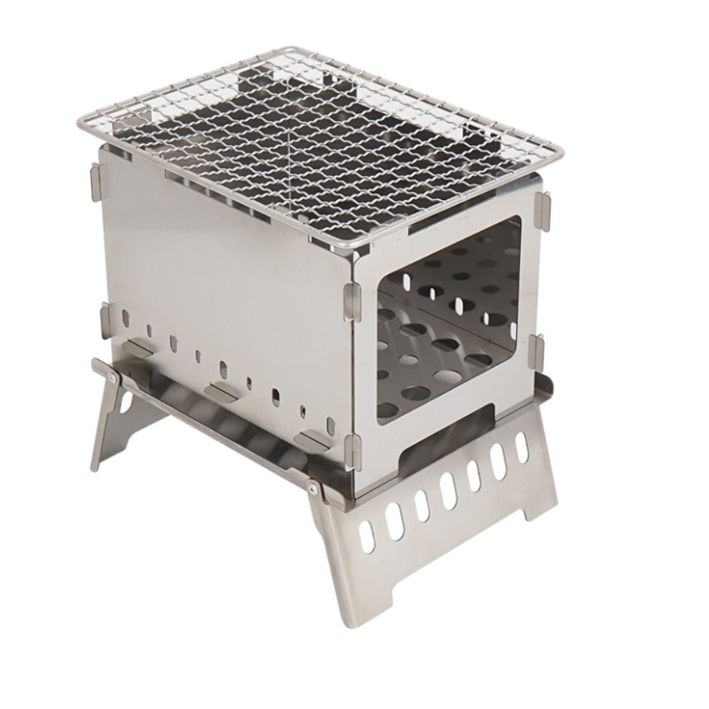 【111101150] Outdoor Folding Card Stove Barbecue Grill Camping Windproof Burning Station Portable Charcoal Fire Wood