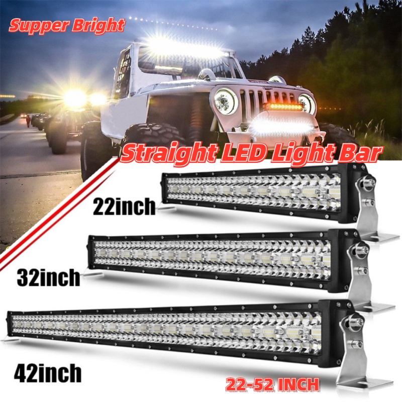 22INCH / 32INCH / / 42INCH / 52INCH 360W TRI-ROW 12D Straight LED Work Light Bar strobe light Flash Bar Fog Lamp Spot Flood Flashing For 4x4wd Ute Atv Suv