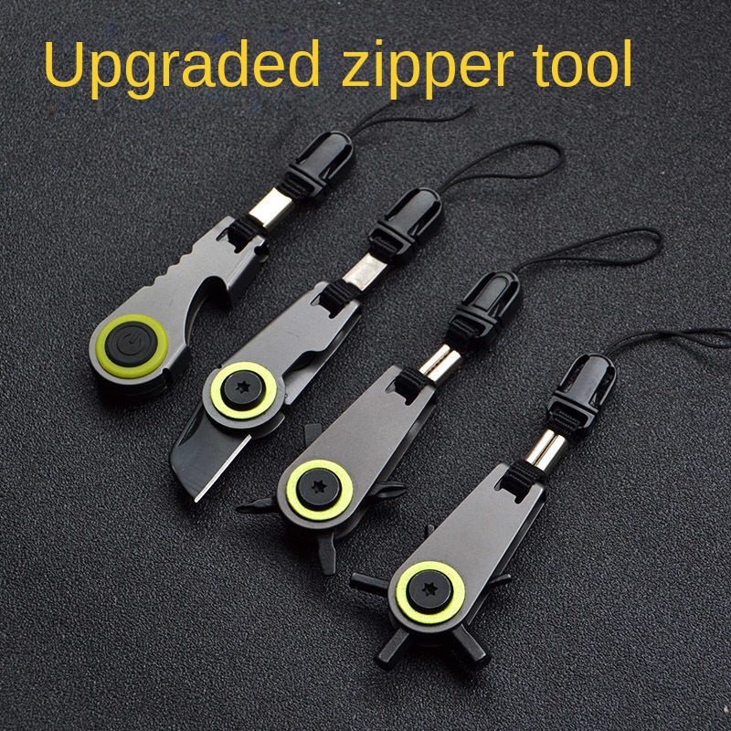 Upgraded mini zipper knife with zipper buckle multi-functional folding combination tool hexagonal wrench outdoor portable bottle opener