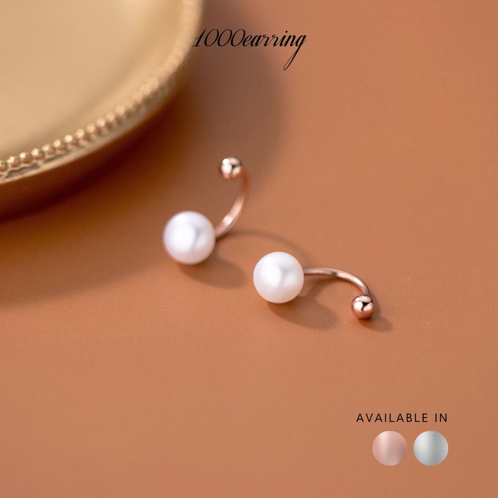 1000earring 925 Sterling Silver Classic Pearl Jacket Earrings - Silver/Rose gold