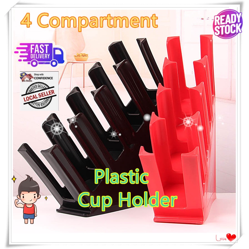 PP Cup Holder Rack 4 Compartments Plastic Counter Top Organizer Cup