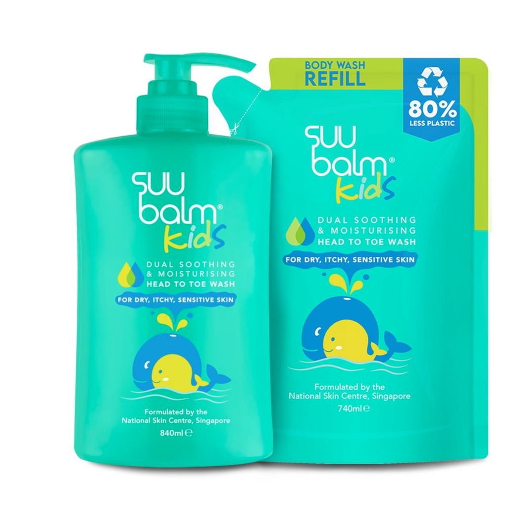 Suu Balm Kids Dual Soothing & Moisturising HeadtoToe Wash 420ml/840mL