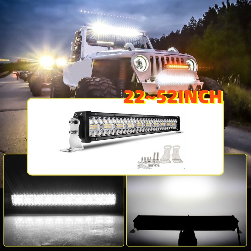 Strobe 12D Straight LED Light Bar 22INCH /32INCH /42INCH 52INCH TRI-ROW LED Work Light Bar Supper Bright Driving Lamp Flash Bar Fog Lamp Spot Flood Flashing For 4x4 Ute Atv