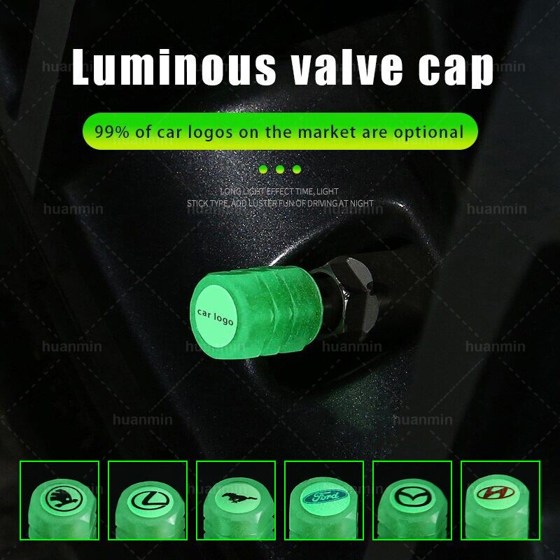 Purpose Essential 4Pcs Luminous Car Tire Valve Caps Wheel Tyre Rim Stem Covers Dustproof Waterproof Tires Decoration ... - Image 4