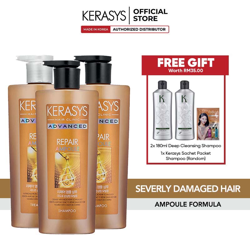 Kerasys Advanced Repair Ampoule Shampoo & Conditioner 3x600mL (Free 2x
