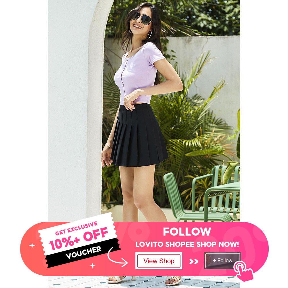 Reliable Premium Lovito Plain Button Cropped Shirt Fit Women Top T-Shirt L02001 (Black/Purple/Yellow/White/Green) Tem... - Image 3