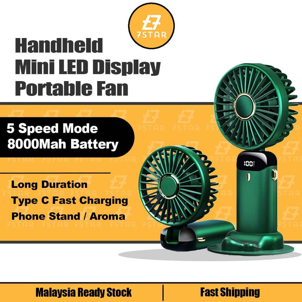 7star 8000Mah Portable USB Mini Fan Adjustable Mini Fan Cooling Fan 5 Speed Rechargeable Handheld Fan with Led Display