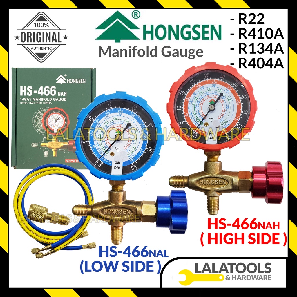 Hongsen Manifold Gauge Aircond HS466NAL/NAH for R410a/R22/R134a/R404a