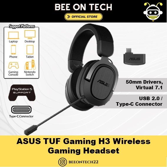 ASUS TUF Gaming H3 Wireless gaming headset features 2.4 GHz connection