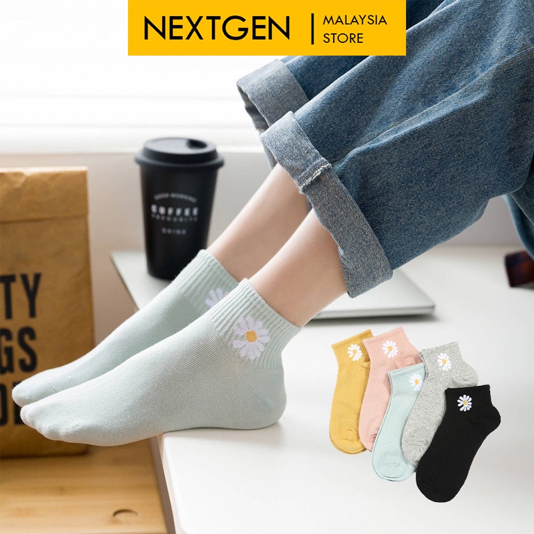 Nextgen Malaysia 1 Pair Korean Fashion Cute Daisy Cartoon Ankle Socks Stokin Comel Stokin