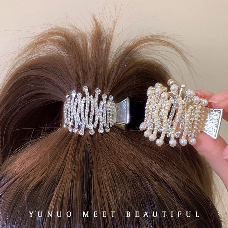 Korean Fashion High Ponytail Rhinestone Pearl Alloy Hair Clip Exquisite Hair Accessories Gift 新款水钻发夹