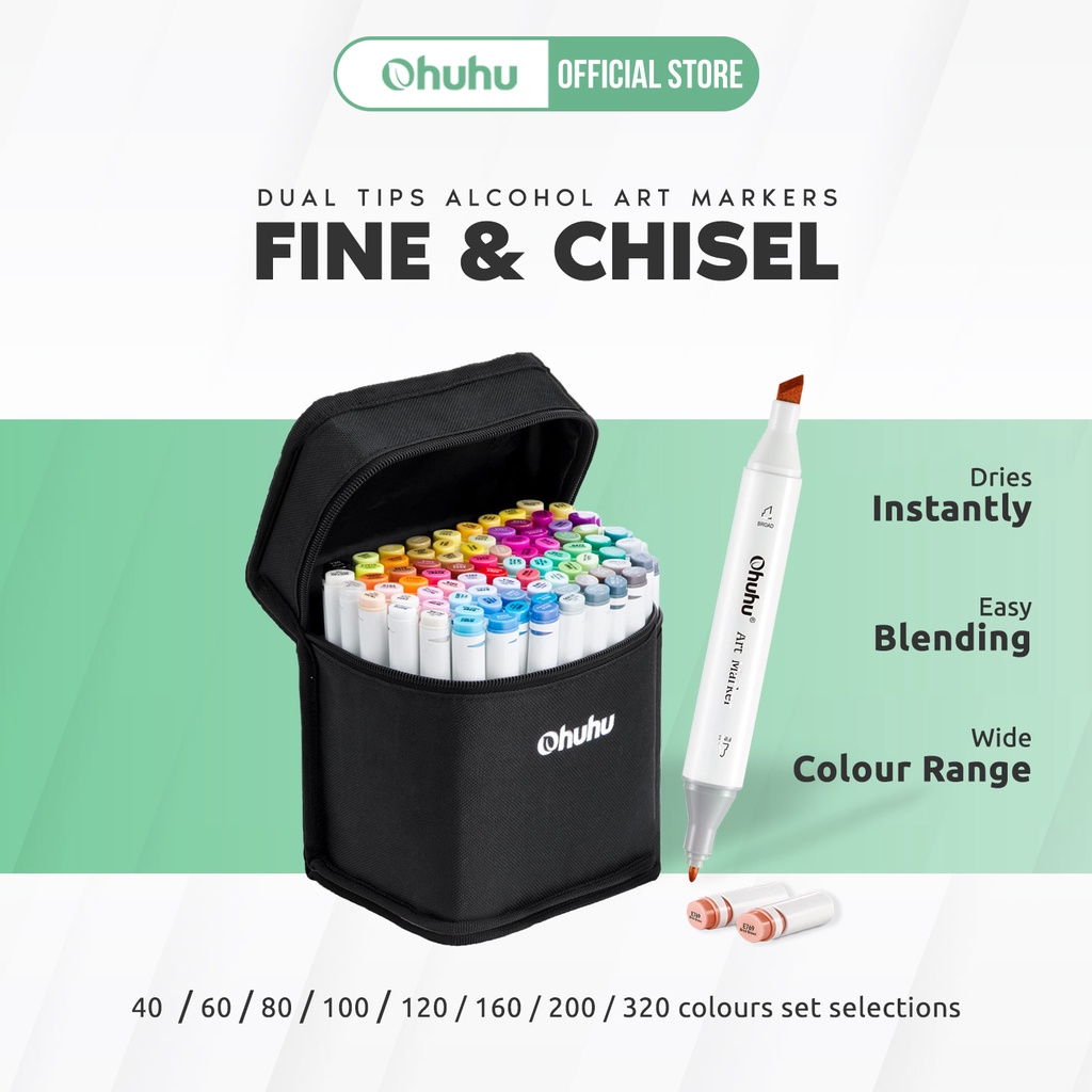 Ohuhu dual tips alcohol art markers fine chisel 40 60 80 120 160